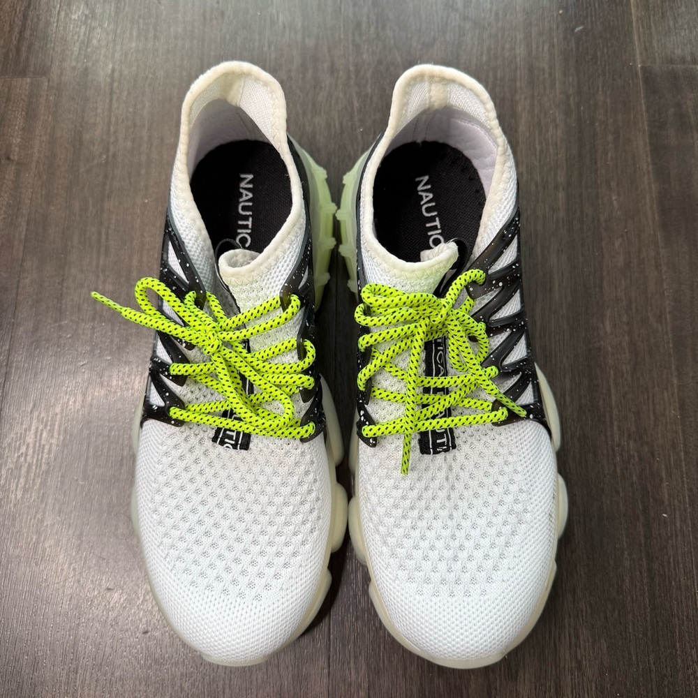 Nautica Dilara White and Black Shoes with Bright Green Laces